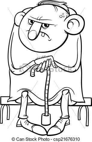 Grumpy old man cartoon coloring page. Black and white cartoon illustration  of grumpy old man senior for coloring book. | CanStock