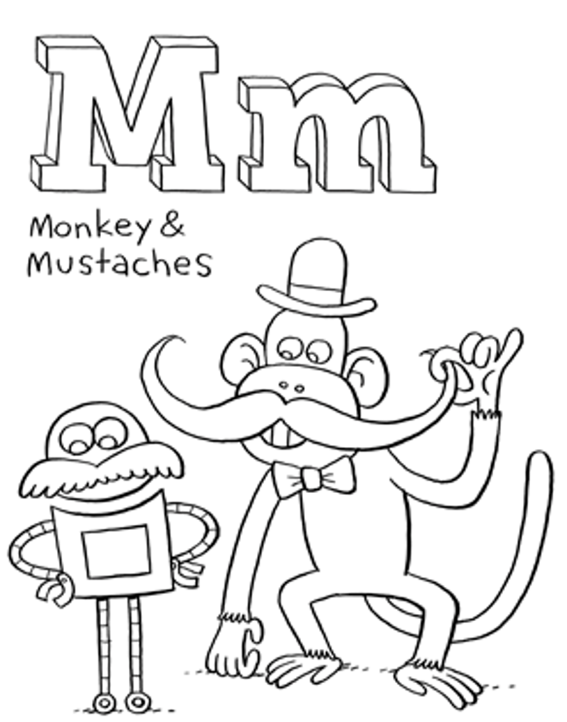 Mustaches And Monkey Free Alphabet Coloring Pages | Alphabet ...