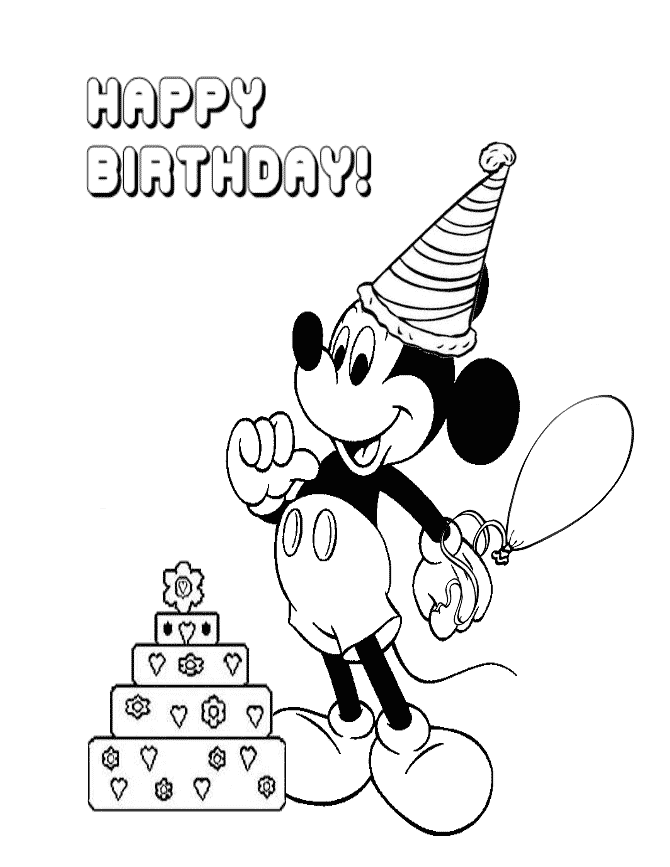 Mickey Mouse With Birthday Cake Coloring Pages #1241 Mickey Mouse ...