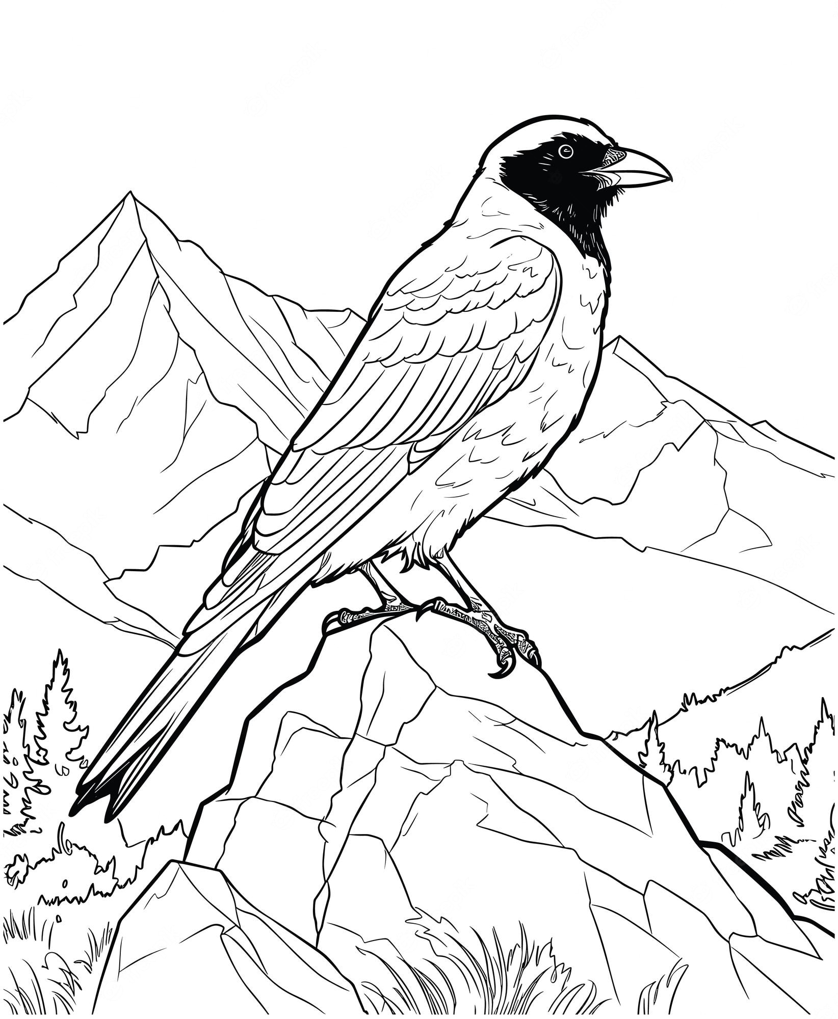 Premium Vector | Magpie bird coloring pages for adults