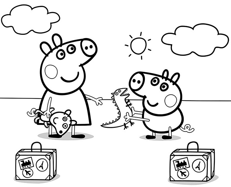 Peppa George and dinosaur printable coloring pages