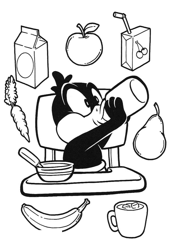 Daffy Duck Eating His Healthy Breakfast Coloring Pages - NetArt