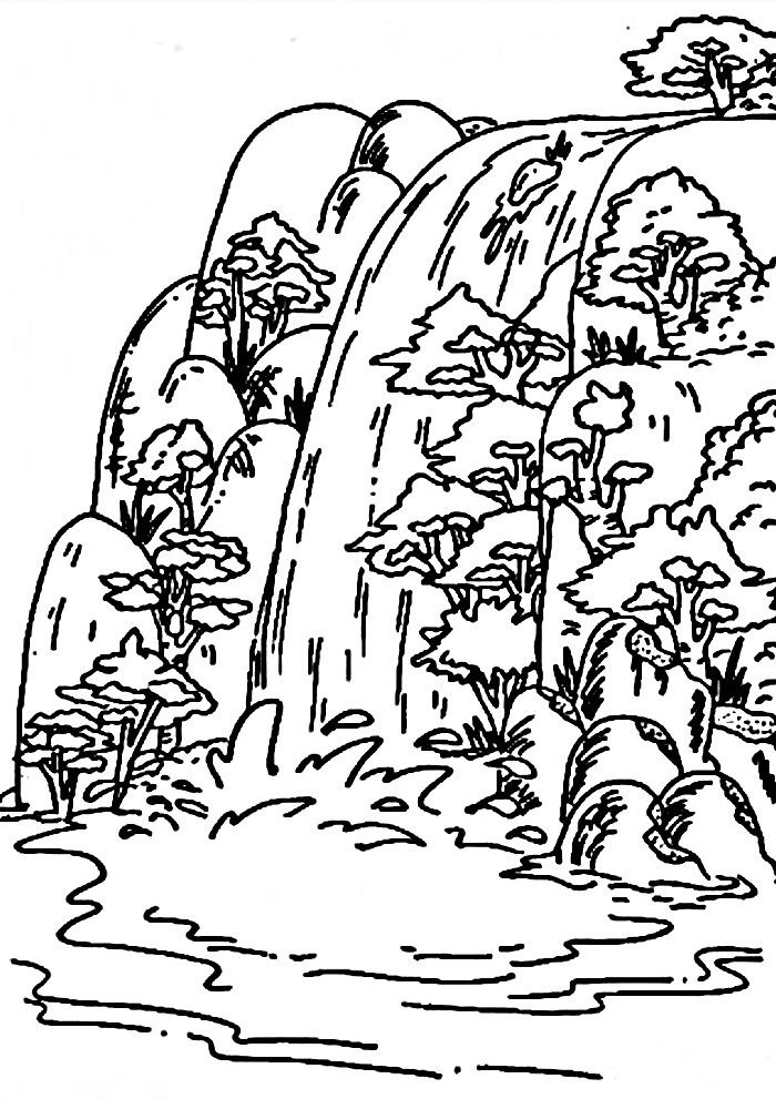 Waterfall Coloring Pages | Coloring pages, Free adult ...