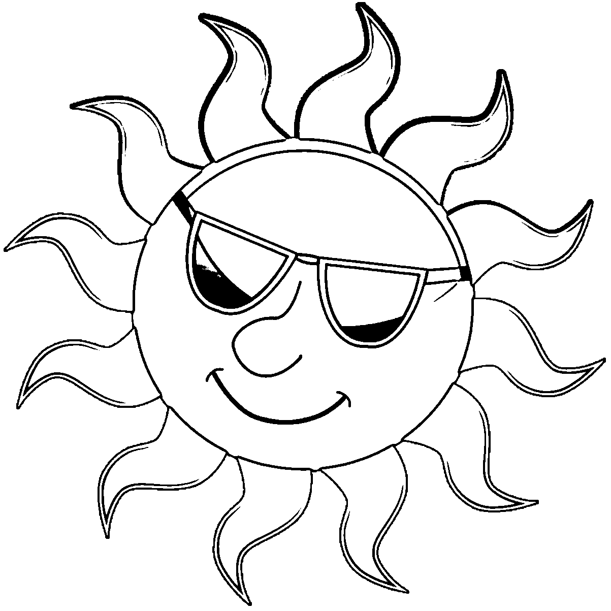 Sun Wearing Sunglasses Summer Coloring Page - Clip Art Library