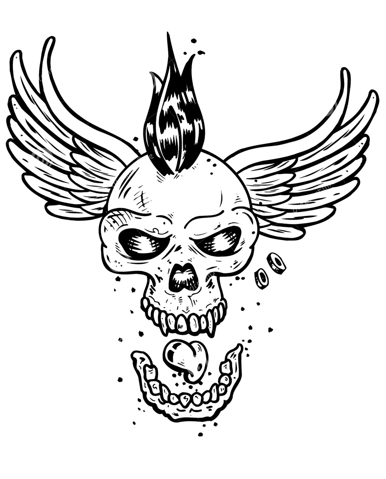 Tattoo skull skeleton wings - Tattoos Adult Coloring Pages