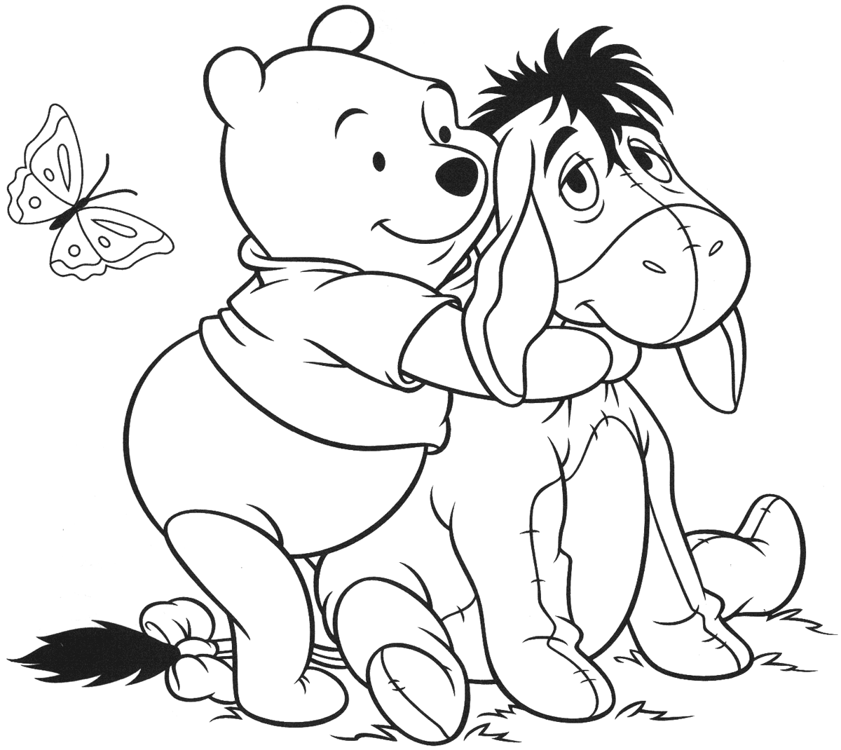 Coloring Pages | Pooh Hugs Eeyore Coloring Page