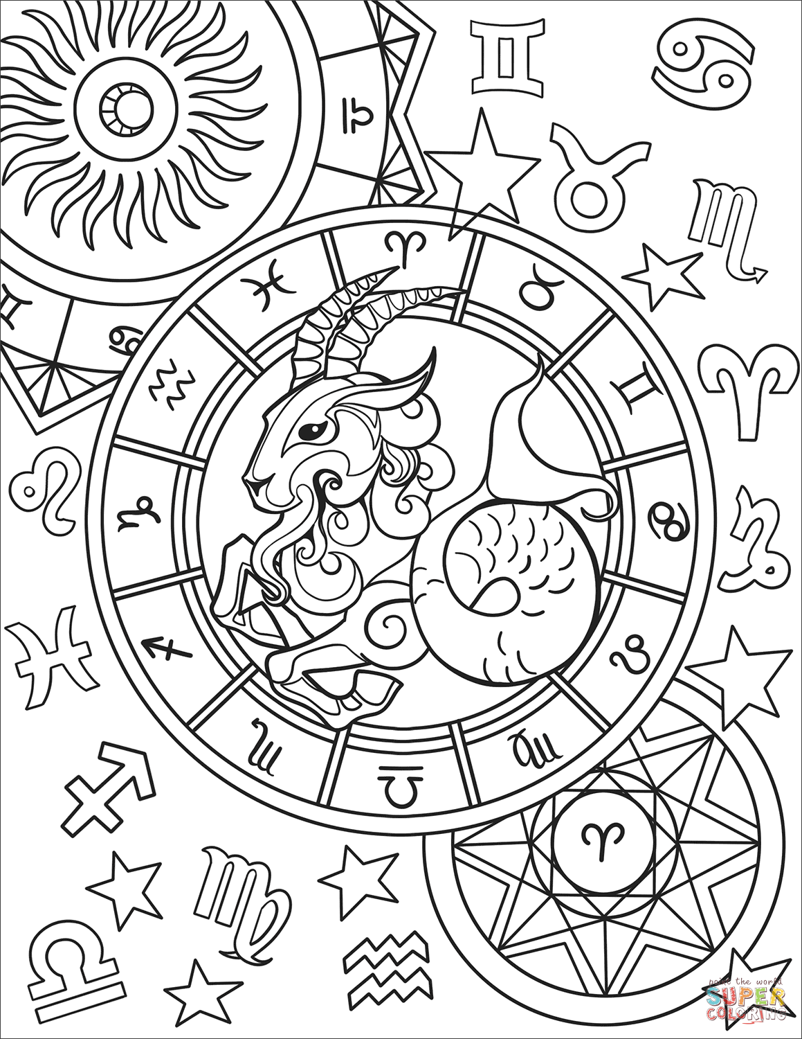 Capricorn Zodiac Sign Coloring Page   Free Printable Coloring ...