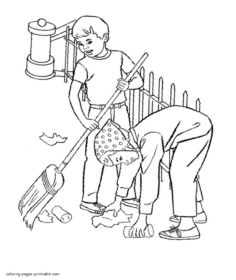 Cleaning Debris Near The House. Coloring Page || COLORING-PAGES