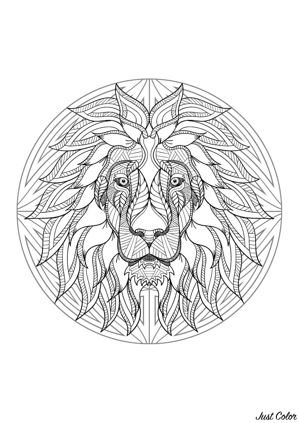 Complex Mandala coloring page with majestic Lion head - 4 - Difficult  Mandalas (for adults)