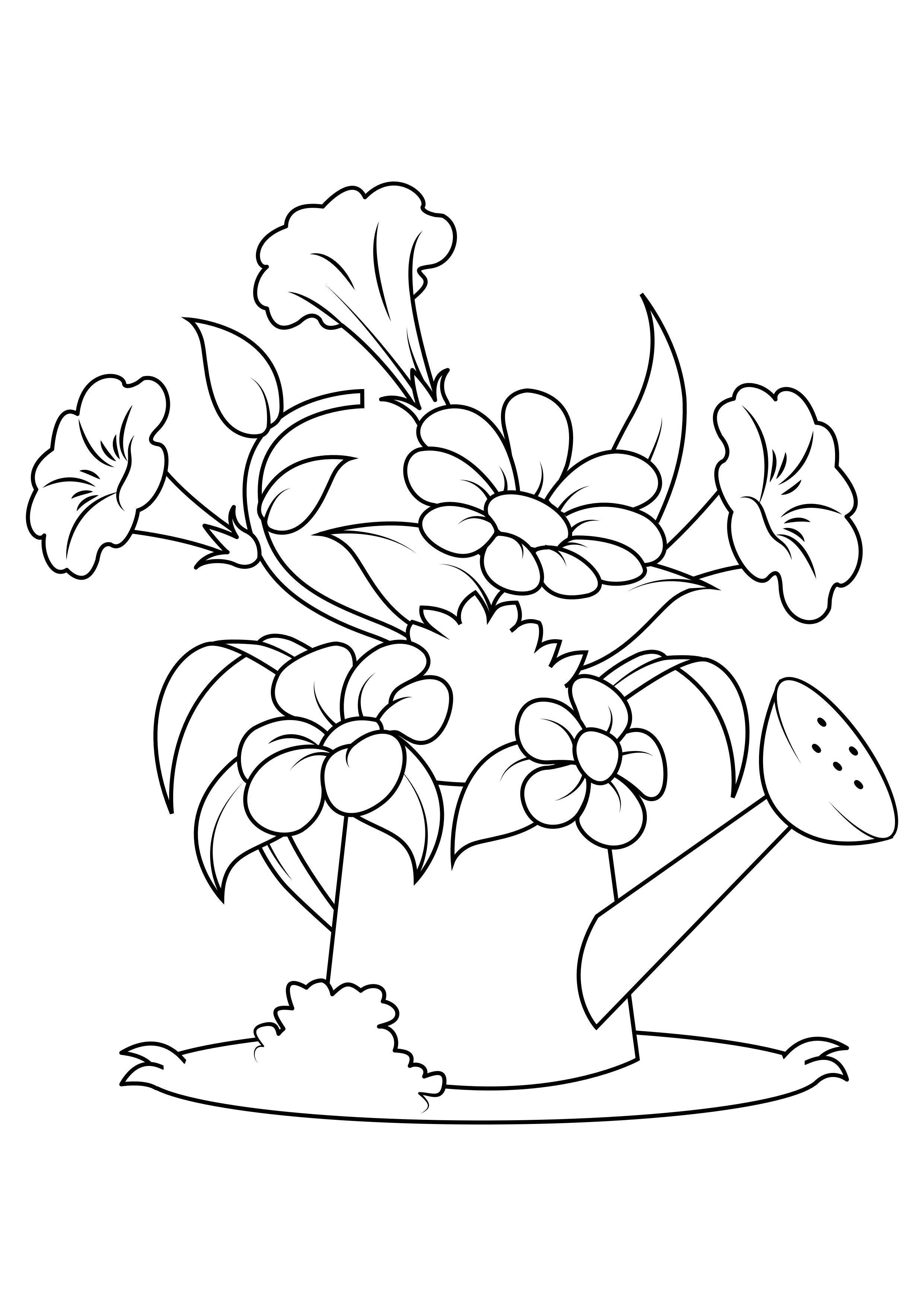 Coloring Page flowers in watering can - free printable coloring pages - Img  31846
