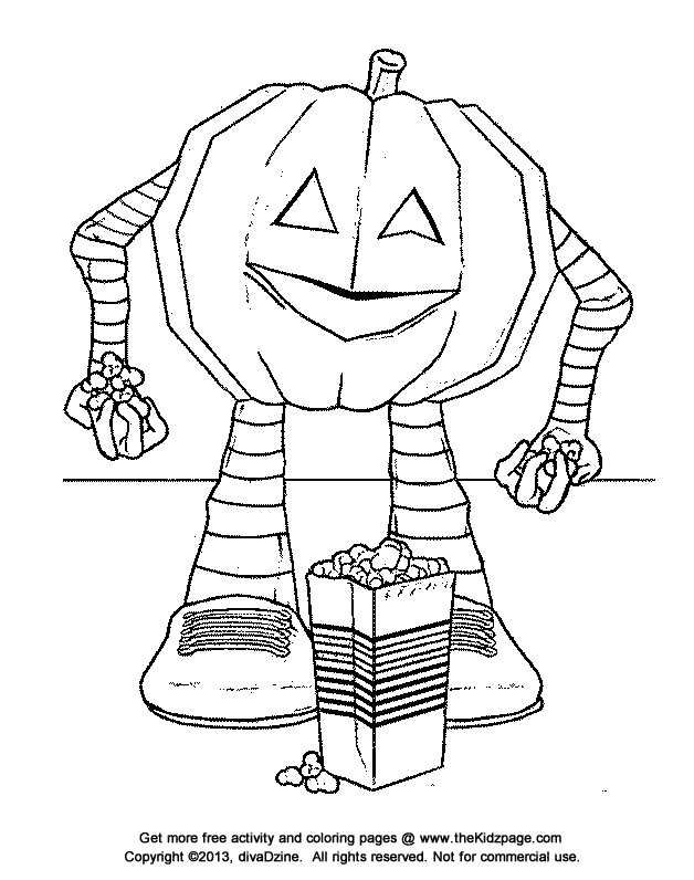 Jack'o'Lantern with Popcorn Snacks - Free Coloring Pages for Kids 