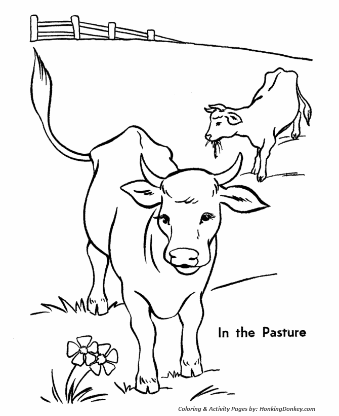 Cow Coloring Pages | Printable cows in the pasture coloring page 