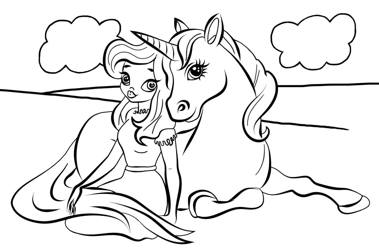 unicorn with princess coloring pages