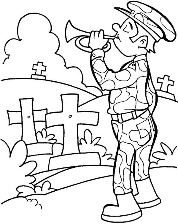 Remembrance Day Soldier Blowing Horn Coloring Pages : Coloring Sun