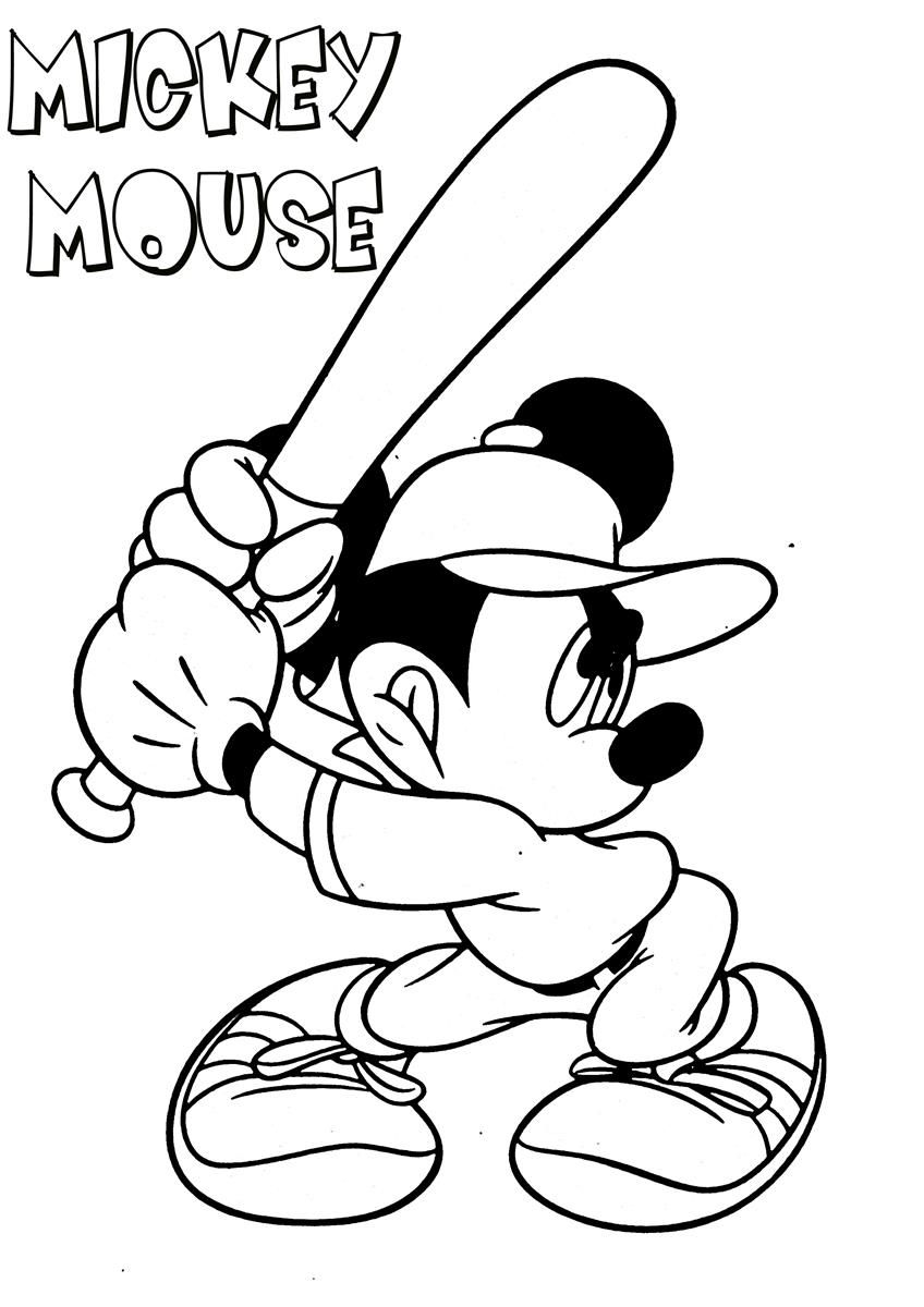 Mickey Mouse Playing Base Ball Sketch Coloring Page