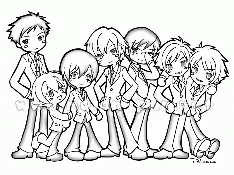 Coloring Host Ouran Club Highschool Musical Printable Papers Sketch Colorin...