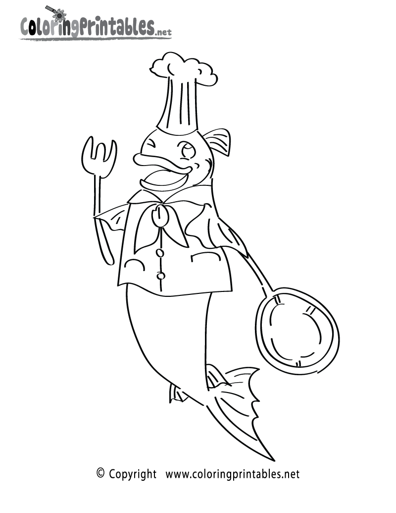 Fish Chef Coloring Page - A Free Ocean Coloring Printable
