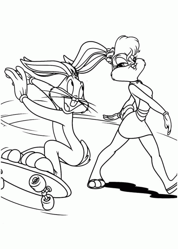 Bugs Bunny Catching Lola Bunny with Skateboard Coloring Page ...