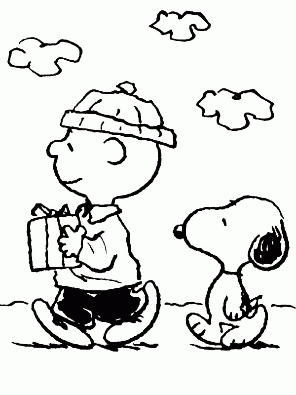 Charlie Brown and Snoopy Bring Christmas Present Coloring Page ...