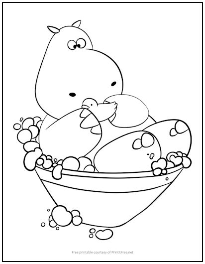Hippo in a Bathtub Coloring Page | Print it Free