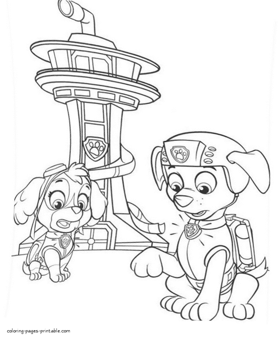 Printable Paw Patrol coloring pages. Skye and Zuma || COLORING-PAGES -PRINTABLE.COM