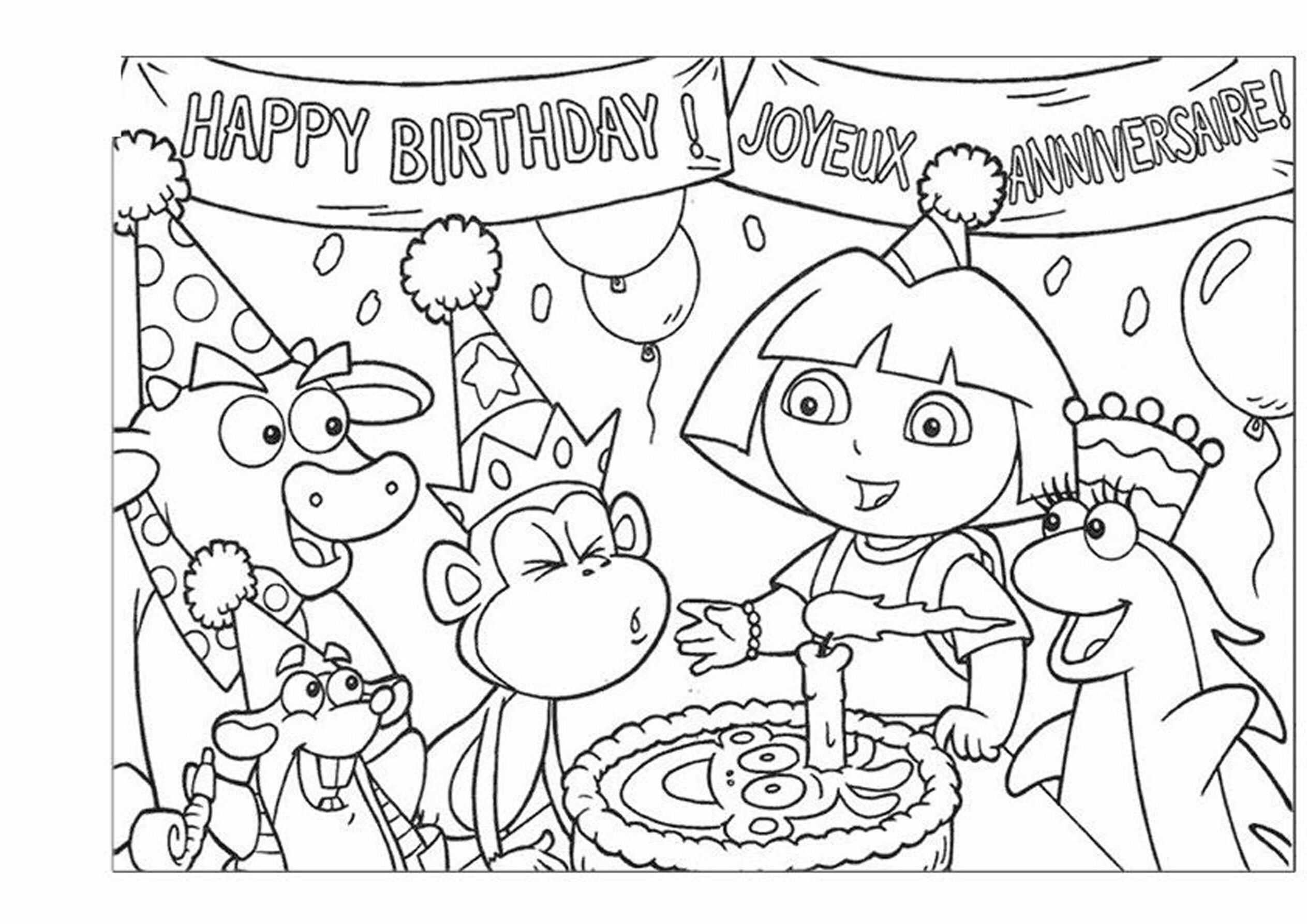 Animations A 2 Z - Coloring pages of Dora the explorer- Happy Birthday