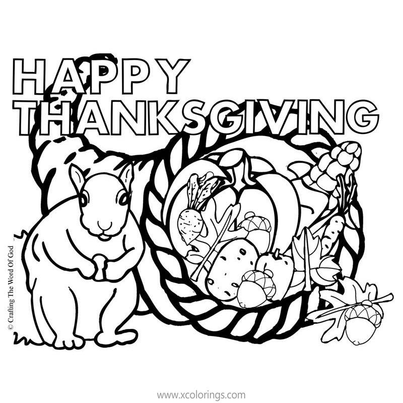 Cornucopia Coloring Pages with Squirrel and Nuts - XColorings.com