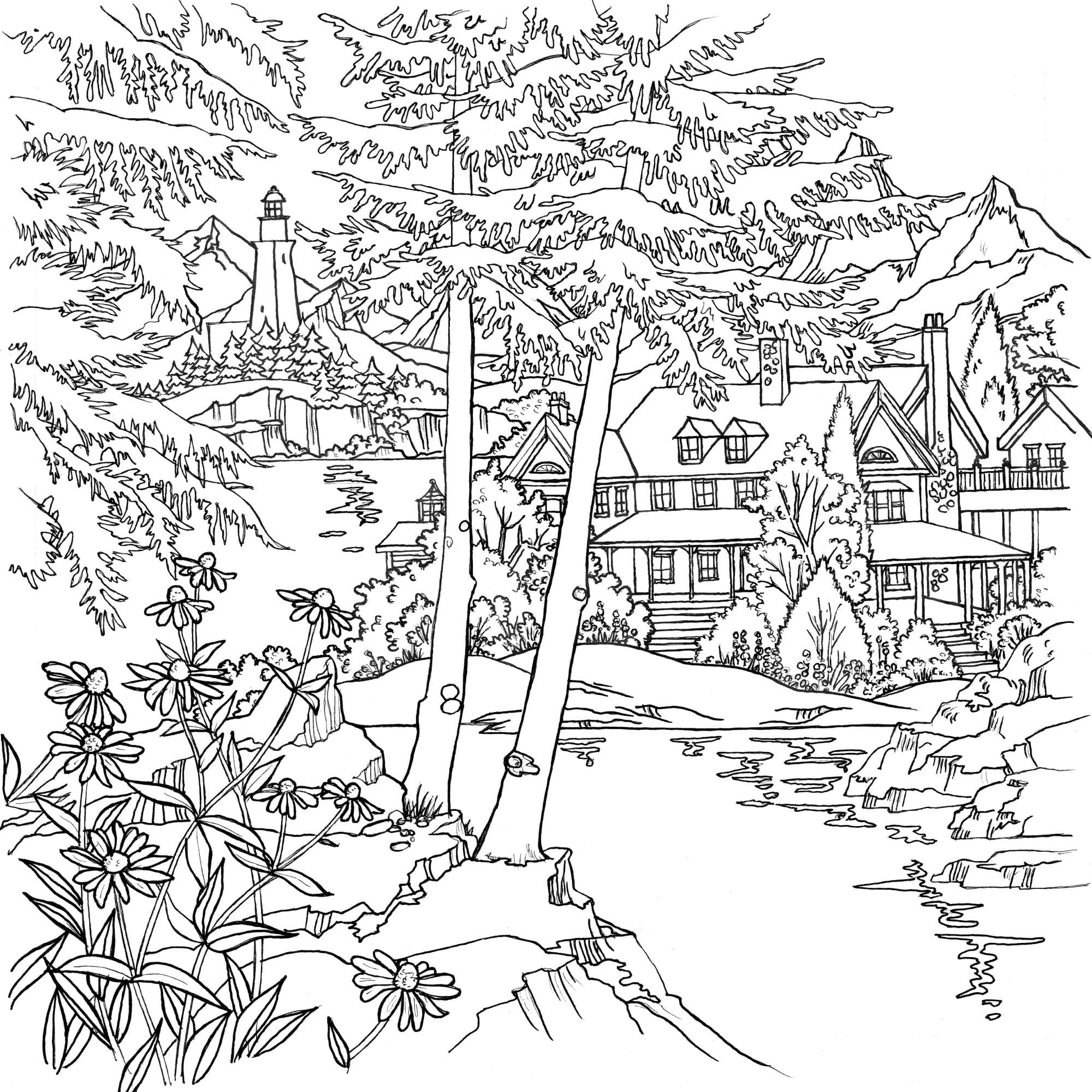 Scenery Coloring Pages for Adults | 60 Pictures Free Printable