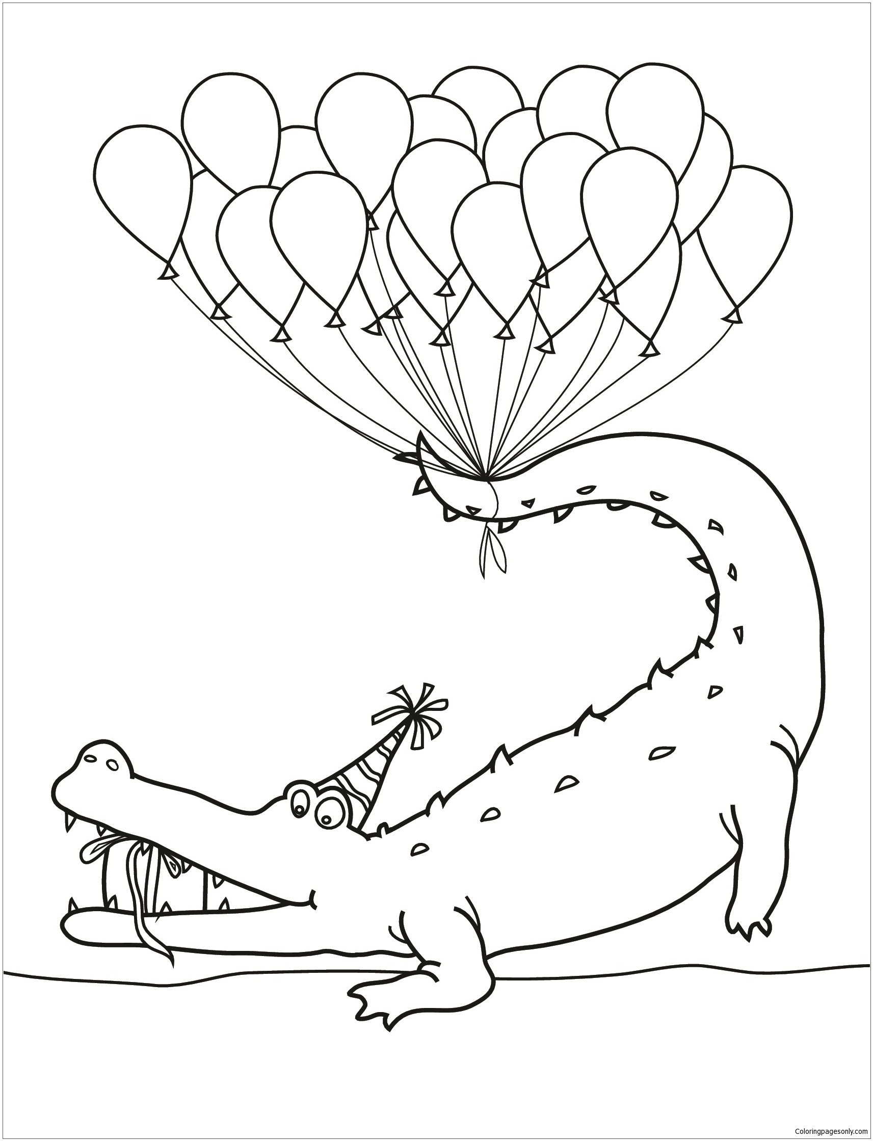 Coloring Pages : Alligator With Balloon Happy Birthday Coloring ...