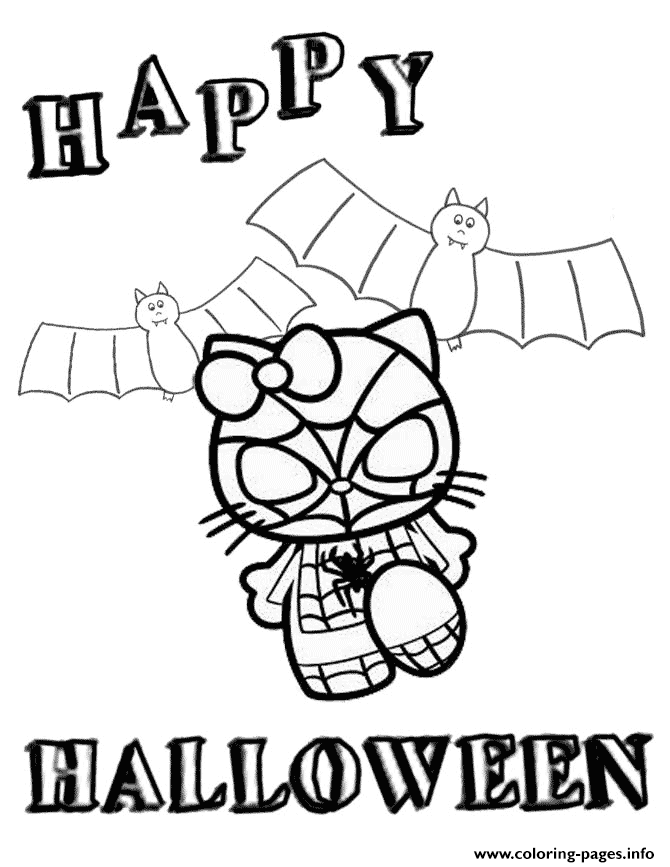 Print hello kitty in spiderman costume halloween Coloring pages