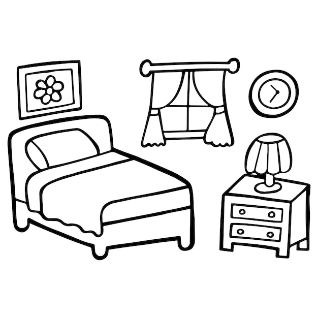 Premium Vector | Single cute bedroom coloring page for kids and toddlers