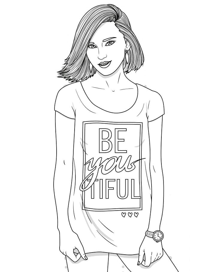 Girl in T-shirt Coloring Page - Free Printable Coloring Pages for Kids