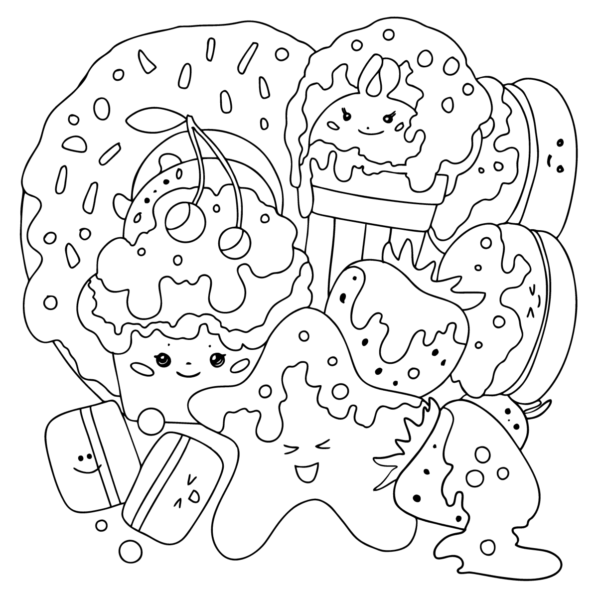Kawaii goodies - Kawaii coloring pages for Adults online