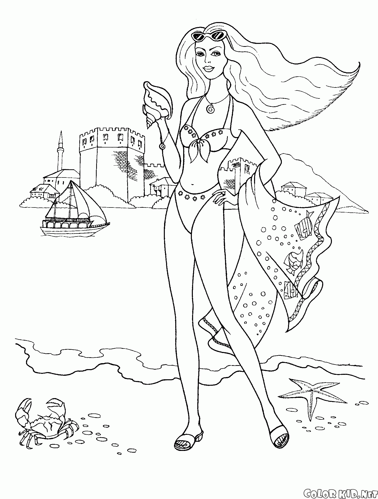 Coloring Pages Girl At The Beach Real 10