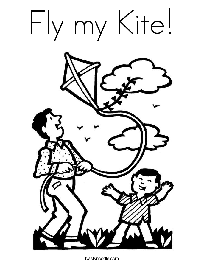 Fly my Kite Coloring Page - Twisty Noodle