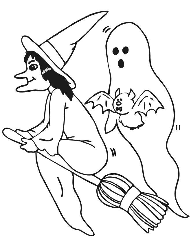 Broom Witch Coloring Page 1 Flying On Broom By Moon