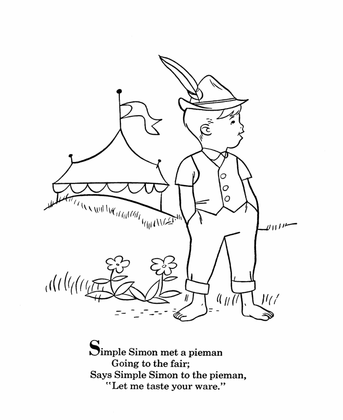 BlueBonkers - Nursery Rhymes Coloring Page Sheets - Simple Simon 1 