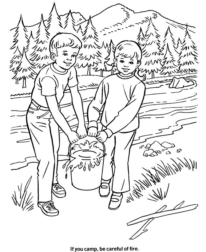 Arbor Day Coloring Pages - Camping forest safety Coloring Pages 