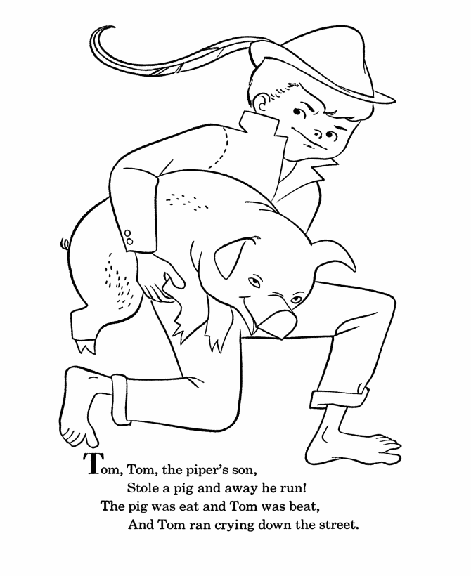 BlueBonkers - Nursery Rhymes Coloring Page Sheets - Tom Tom the 