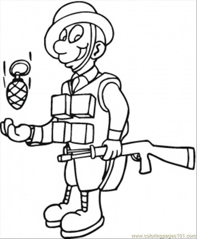 Coloring Pages Soldier With Hand Grenade (Other > Military) - free 