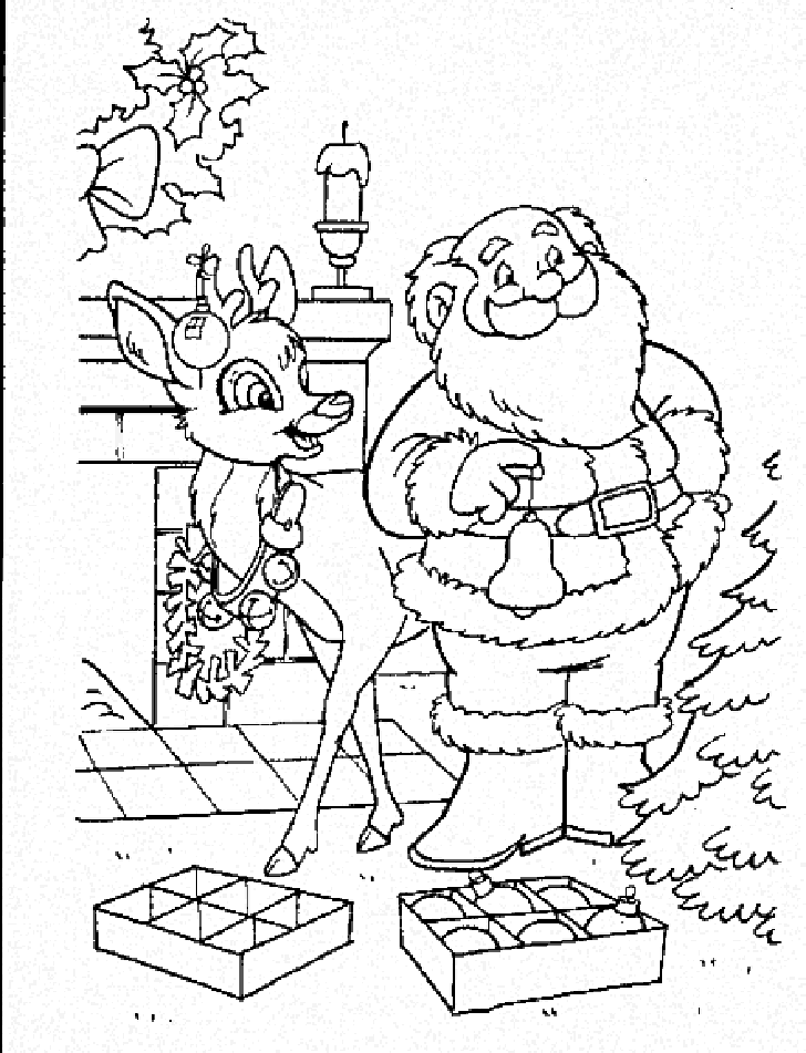 Santa Claus & Rudolph of Merry Christmas Coloring Pages for Kids 