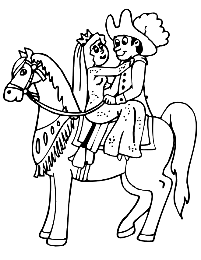 Horse Coloring Page | Princess And Her Suitor On Horseback
