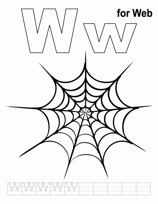 W for web coloring page with handwriting practice | Download Free 