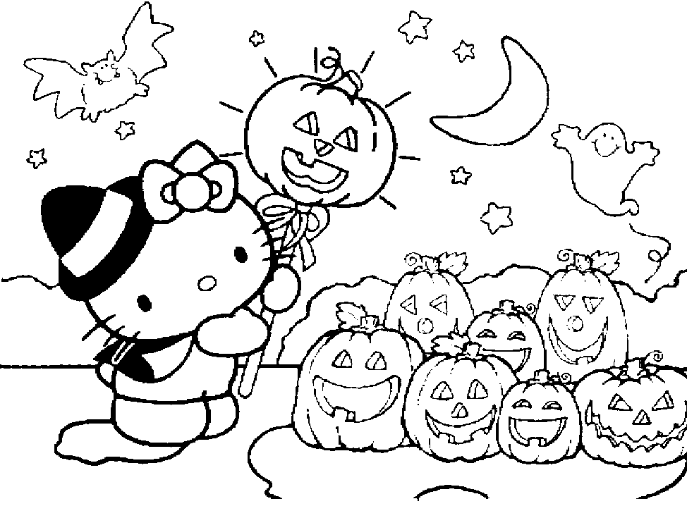 halloween hello kitty Colouring Pages (page 3)