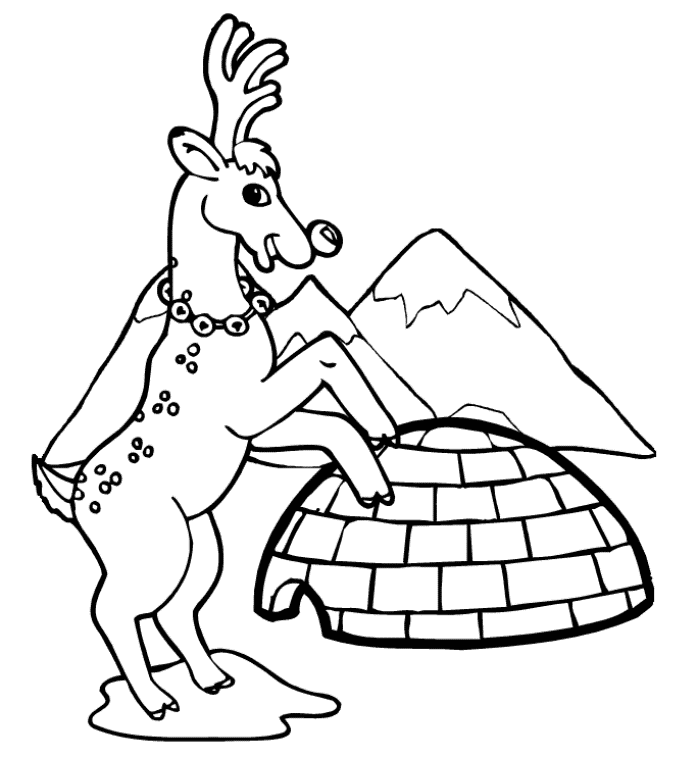 print reindeer and igloo winter coloring pages