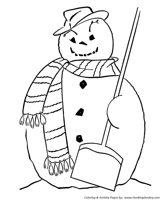 Winter Coloring - Kids Snowman with a hat Coloring Page Sheets of 