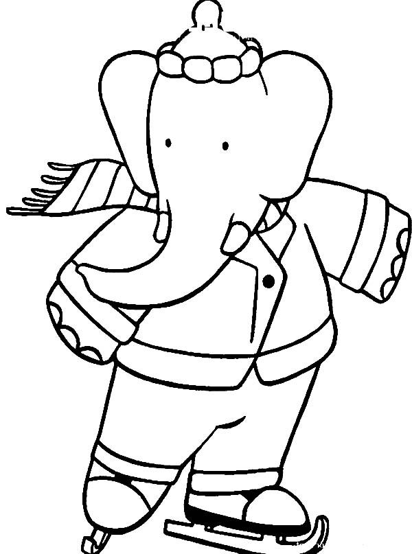 King Babar the Elephant Ice Skating Coloring Pages : Batch Coloring