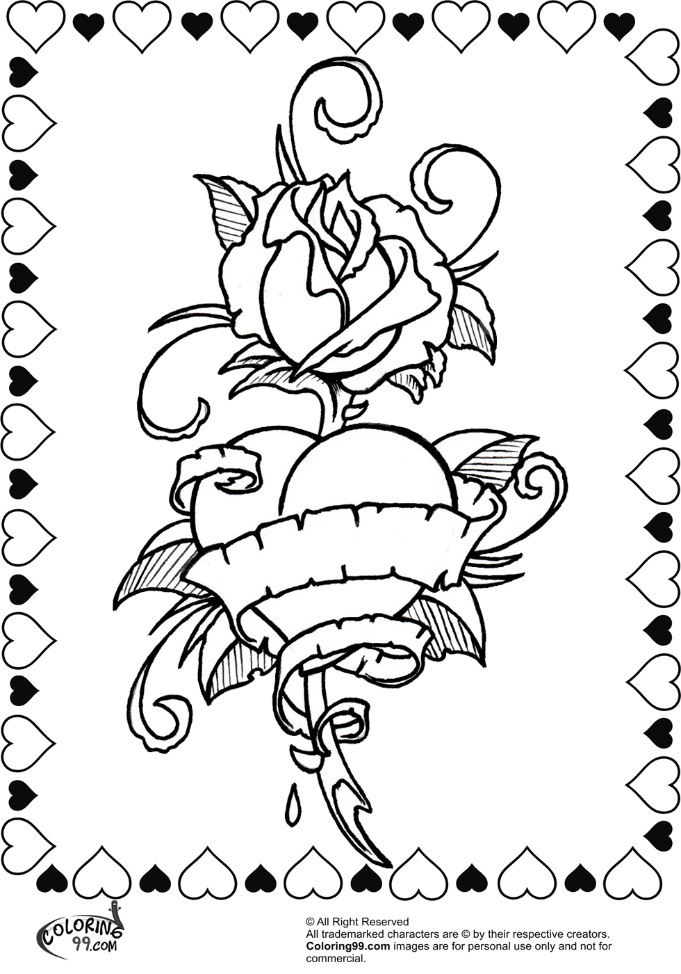 Hearts And Roses Coloring Pages - Coloring Home