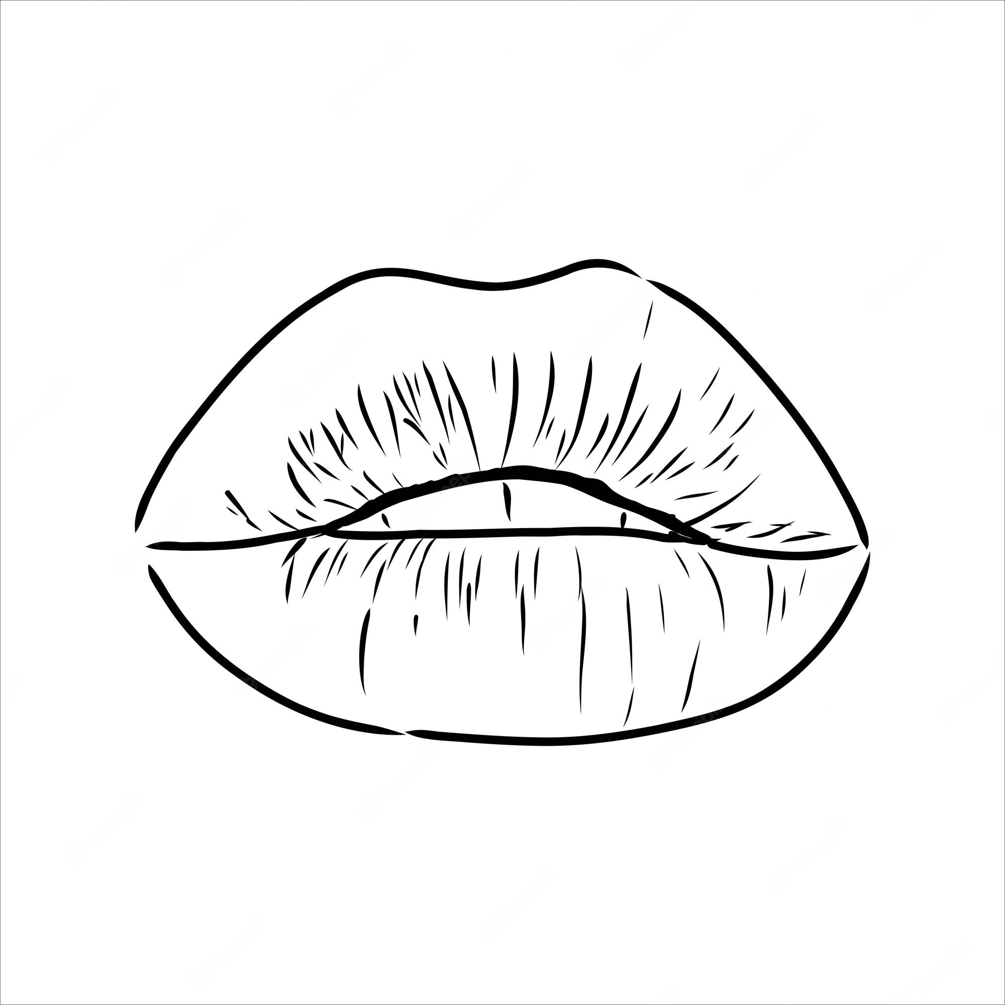 Premium Vector | Sexy plump lips kiss pink watercolor and line art, hand  drawn vector illustration isolated