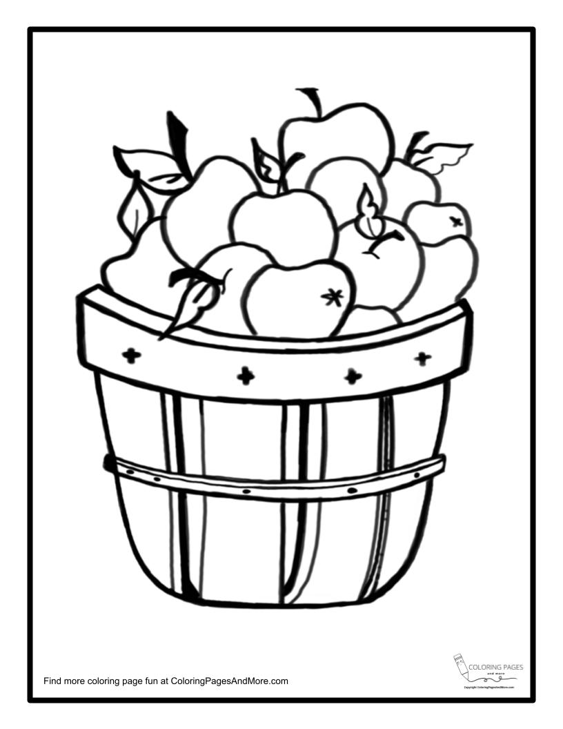 Free Basket of Apples Coloring Page for Adults and Kids